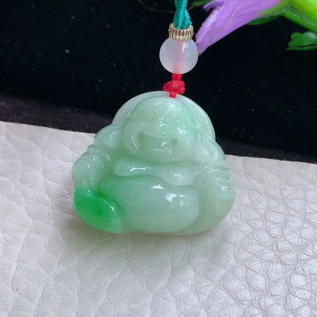 zen实拍22.6*26*10.5缅甸翡翠飘绿饱满佛公 开心佛玉吊坠 玉挂件