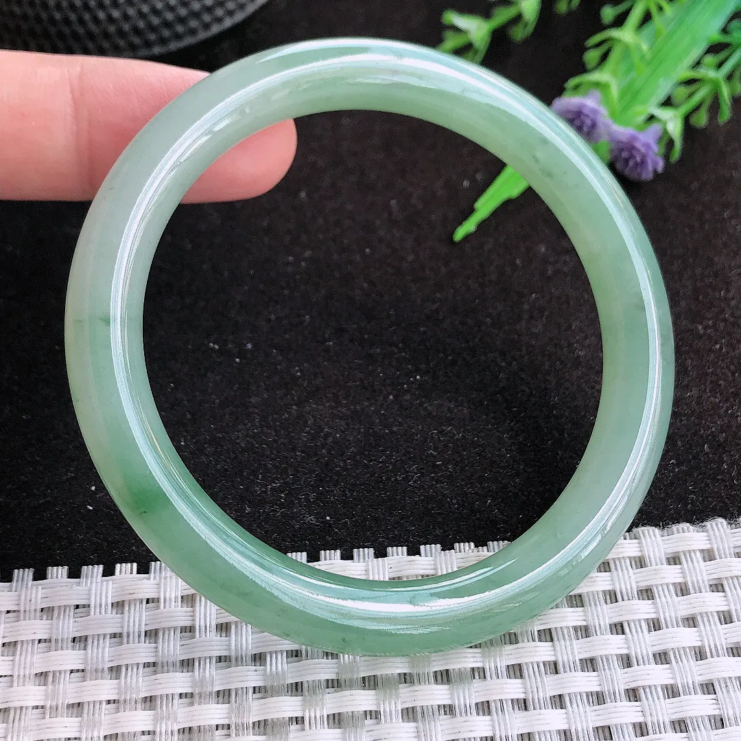 自然光56/8.5/8.3老坑冰胶果冻飘花圆条手镯天然翡翠玉镯女款