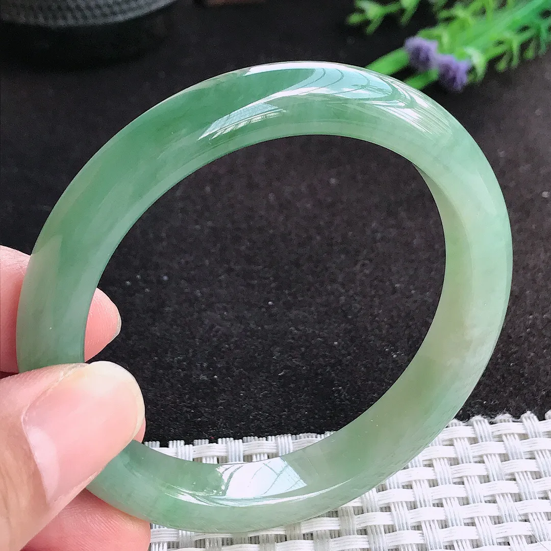 自然光56.5/11/8.3老坑冰胶起胶油绿手镯天然翡翠玉镯女款