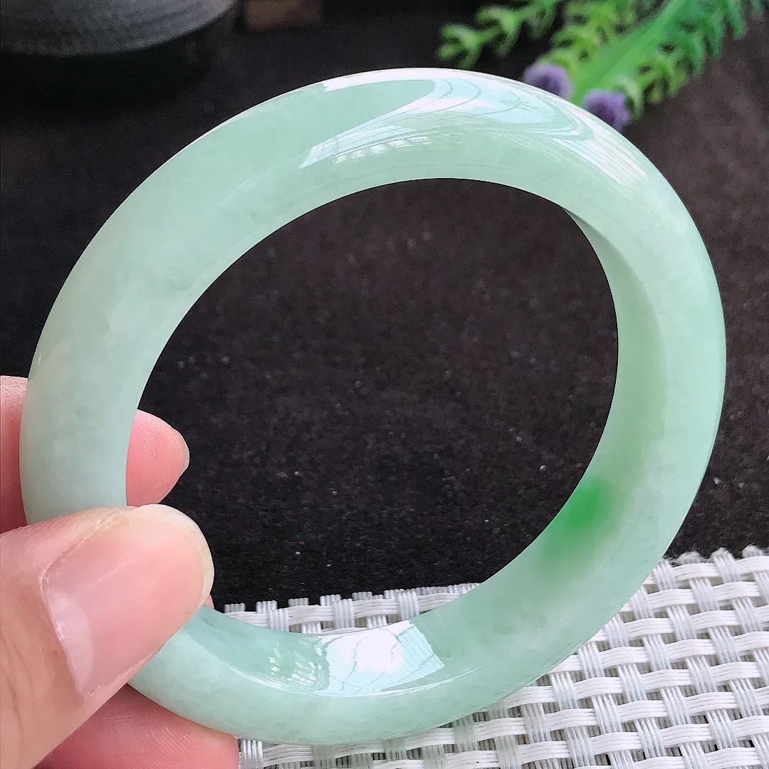 自然光58.5/12.5/9.5老坑冰润水灵冰晴绿手镯天然翡翠玉镯女款