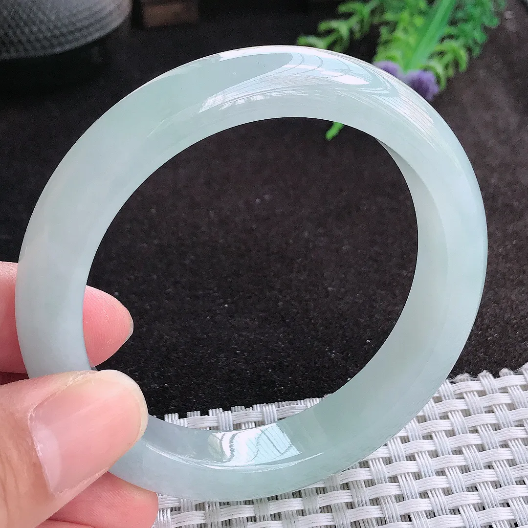 自然光57.8/12.5/9老坑冰纯起胶冰晴宽边手镯天然翡翠玉镯女款
