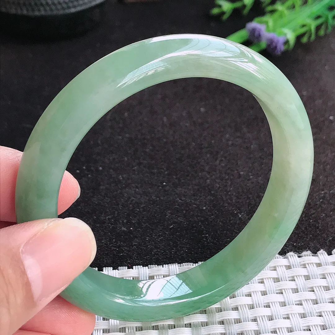 自然光56.5/11/8.3老坑冰胶起胶油绿手镯天然翡翠玉镯女款