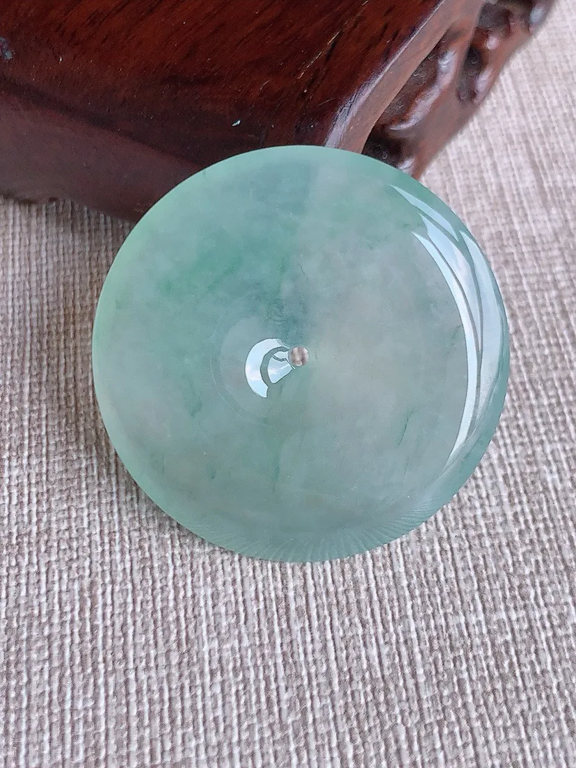 a货翡翠老坑冰种飘花大平安扣吊坠 尺寸34.6×5.5mm 重量14.24g 0902
