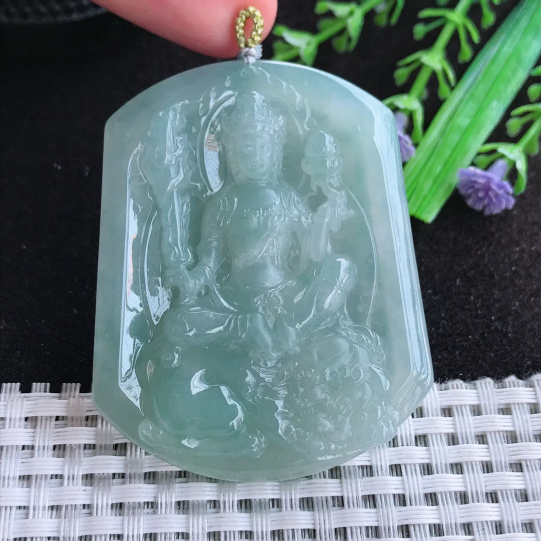 自然光56.8/45.6/8老坑冰胶水灵冰晴文殊菩萨吊坠翡翠玉石挂件