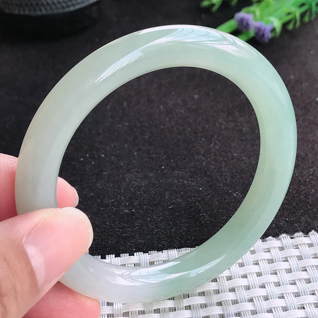 自然光55.5/9.2/9.4老坑冰胶水灵冰晴圆条手镯天然翡翠玉镯女款