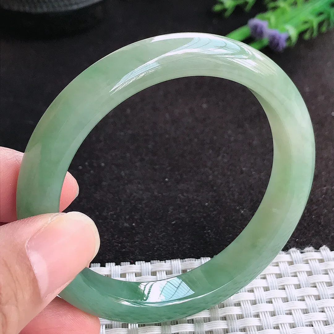 自然光56.5/11/8.3老坑冰胶起胶油绿手镯天然翡翠玉镯女款