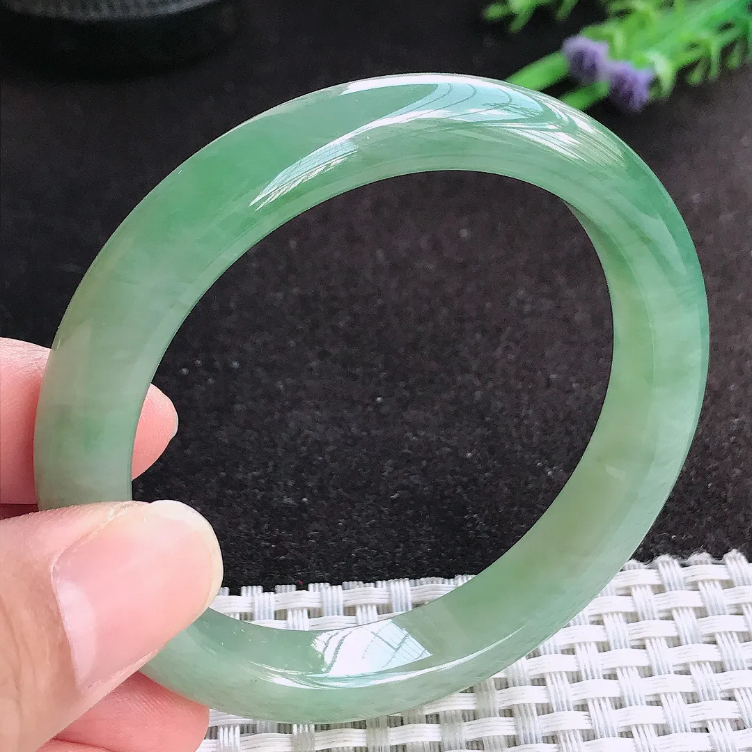 自然光56.5/11/8.3老坑冰胶起胶油绿手镯天然翡翠玉镯女款