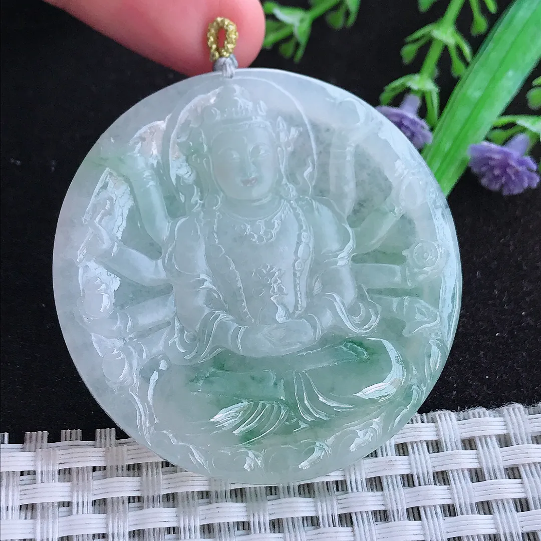自然光50.5/5.8老坑冰胶水灵飘花千手观音吊坠翡翠玉石挂件