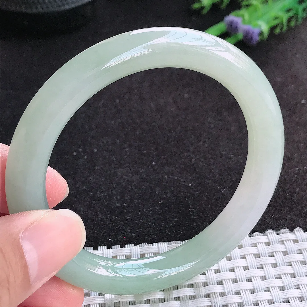 自然光55.5/9.2/9.4老坑冰胶水灵冰晴圆条手镯天然翡翠玉镯女款