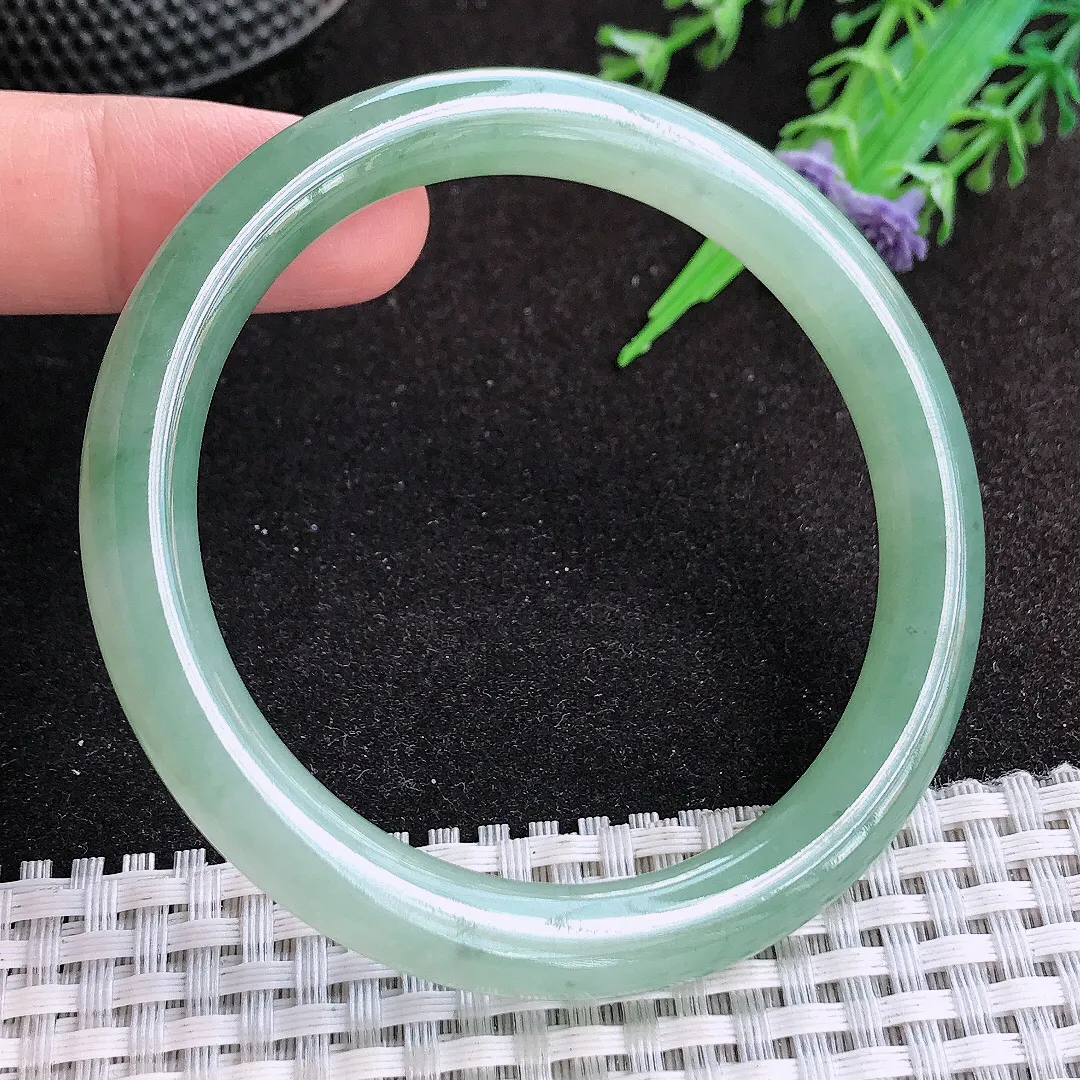 自然光56/8.5/8.3老坑冰胶果冻飘花圆条手镯天然翡翠玉镯女款