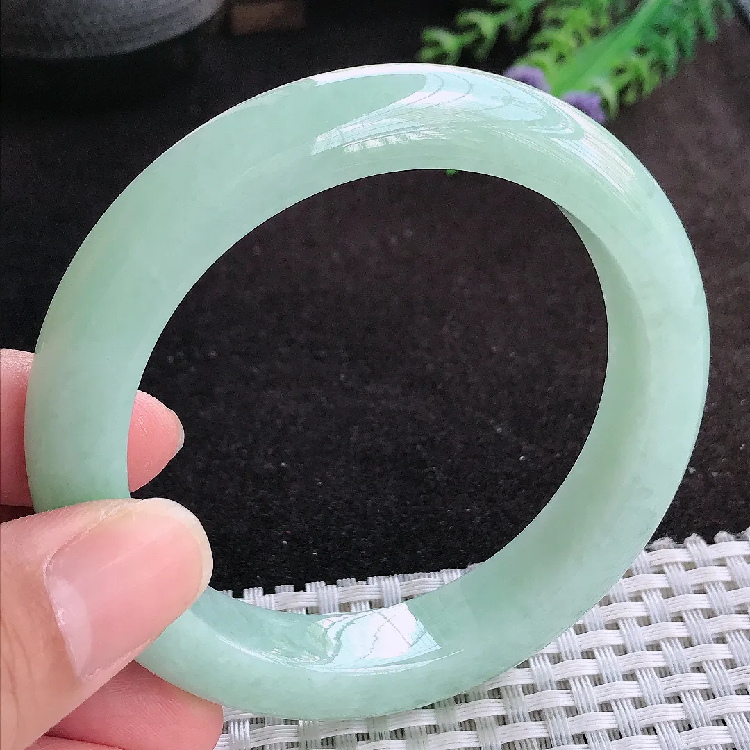 自然光58.5/12.5/9.5老坑冰润水灵冰晴绿手镯天然翡翠玉镯女款