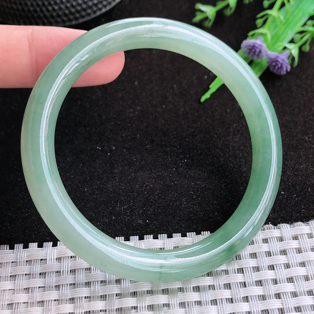 自然光56/8.5/8.3老坑冰胶果冻飘花圆条手镯天然翡翠玉镯女款