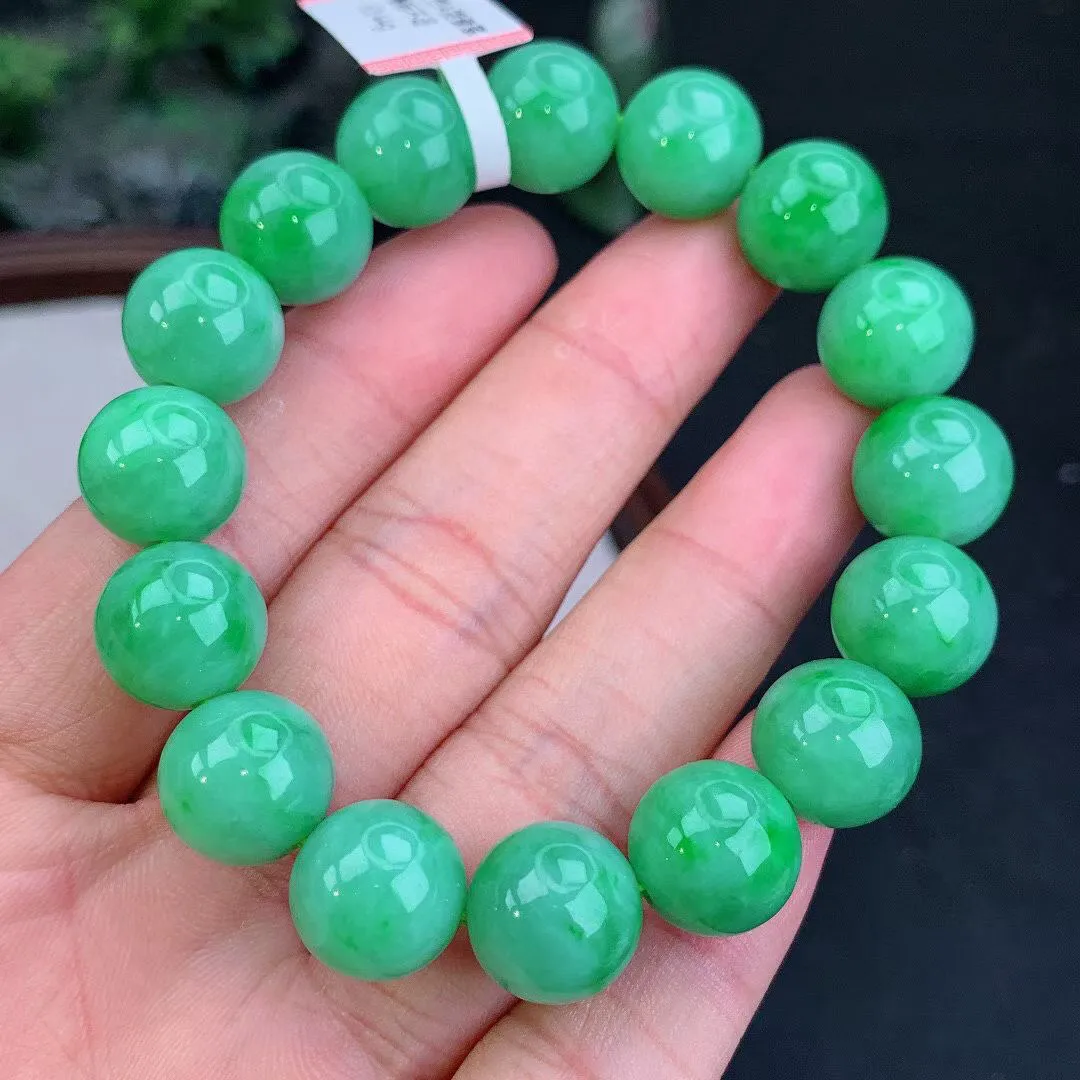 缅甸天然翡翠A货 老坑料起胶冰润 满绿圆珠手串 手链  
尺寸12.5mm   y  53.44