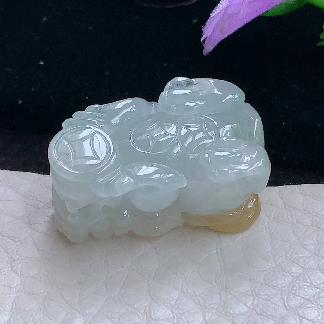 zen实拍29.5*17.8*14.5缅甸翡翠精雕冰双彩招财貔貅 皮休玉吊坠 玉挂件