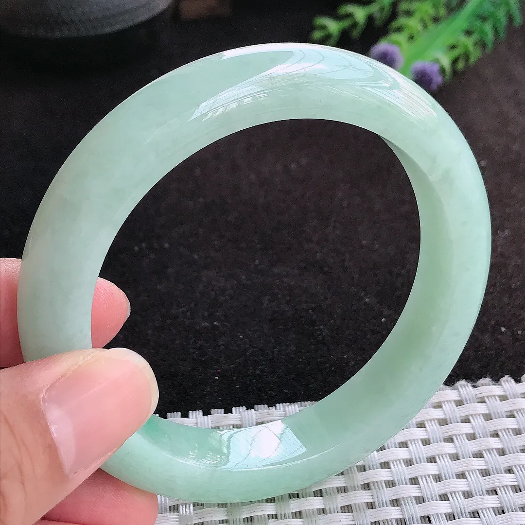 自然光58.5/12.5/9.5老坑冰润水灵冰晴绿手镯天然翡翠玉镯女款
