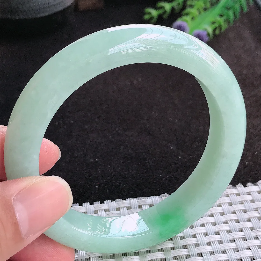 自然光58.5/12.5/9.5老坑冰润水灵冰晴绿手镯天然翡翠玉镯女款