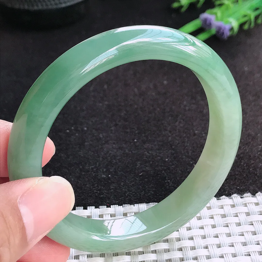 自然光56.5/11/8.3老坑冰胶起胶油绿手镯天然翡翠玉镯女款
