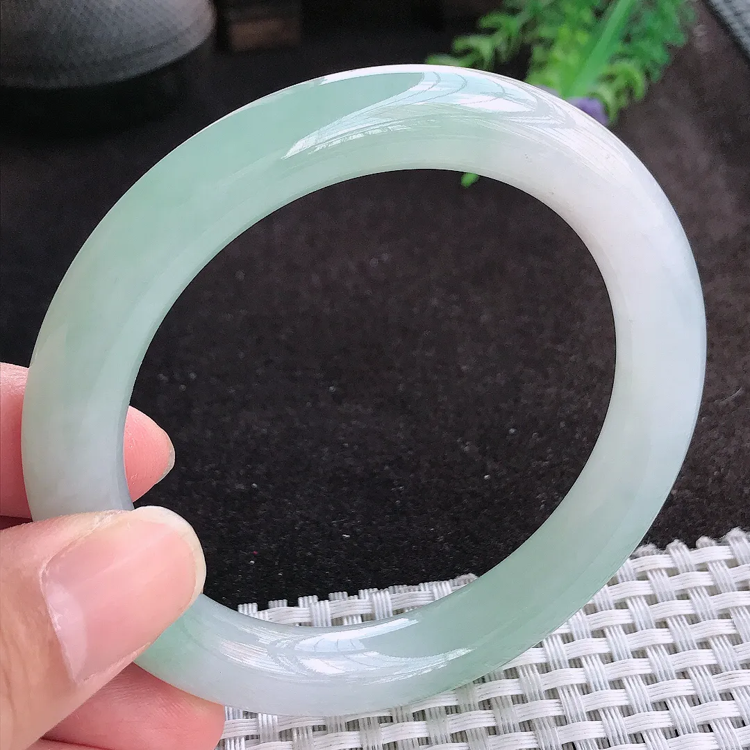 自然光59/10.7/10.4老坑冰胶果冻胶飘花圆条手镯天然翡翠玉镯女款