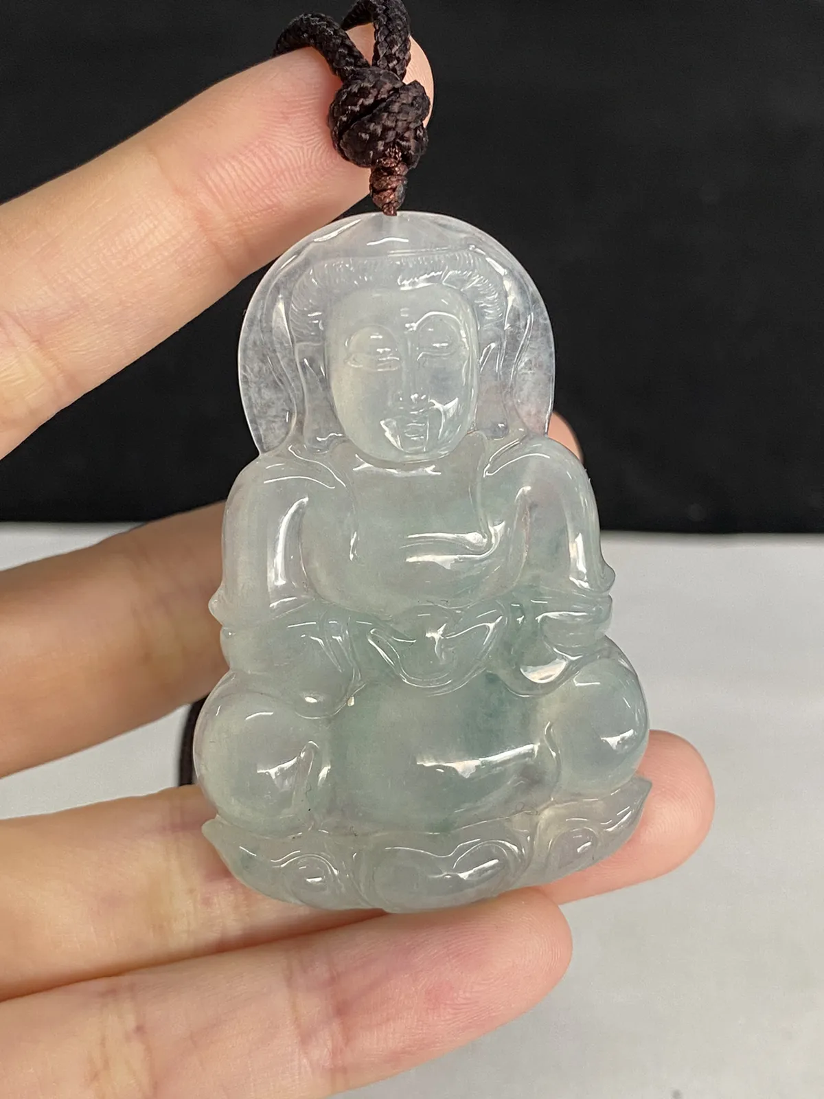 翡翠冰糯种绿色观音吊坠
