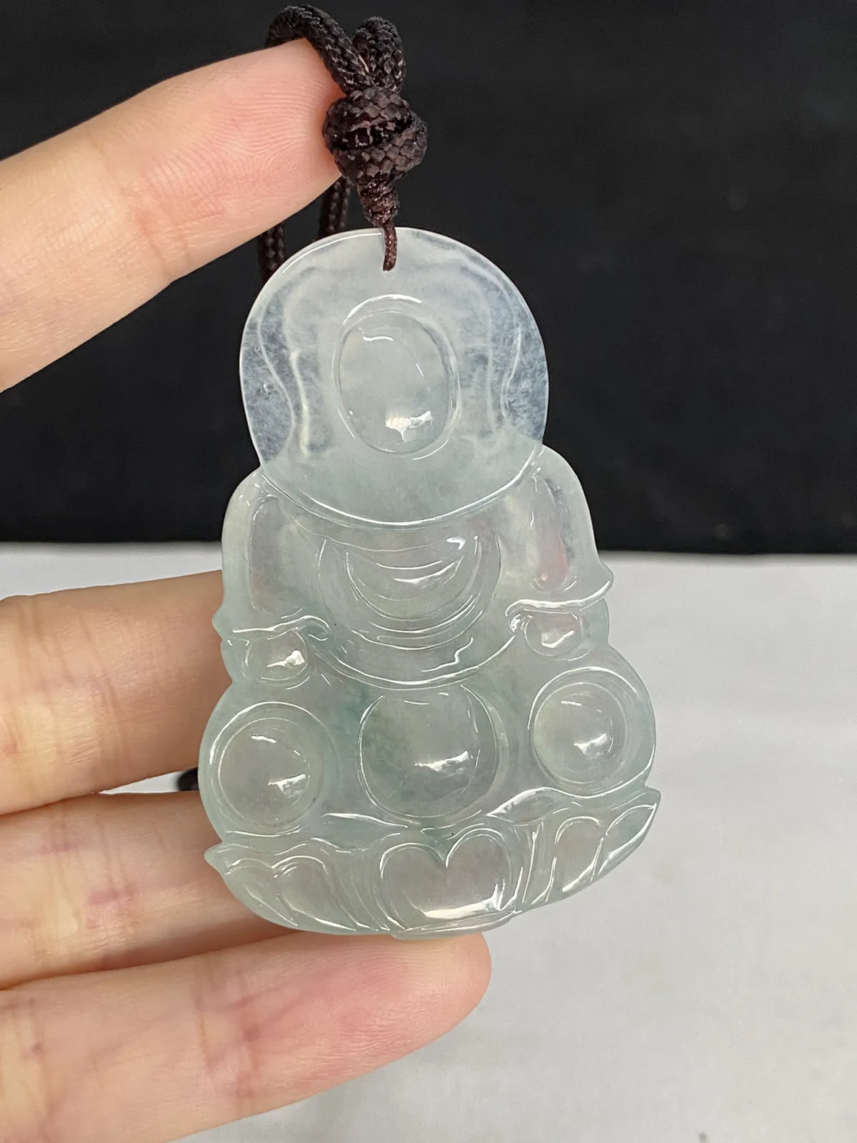 翡翠冰糯种绿色观音吊坠