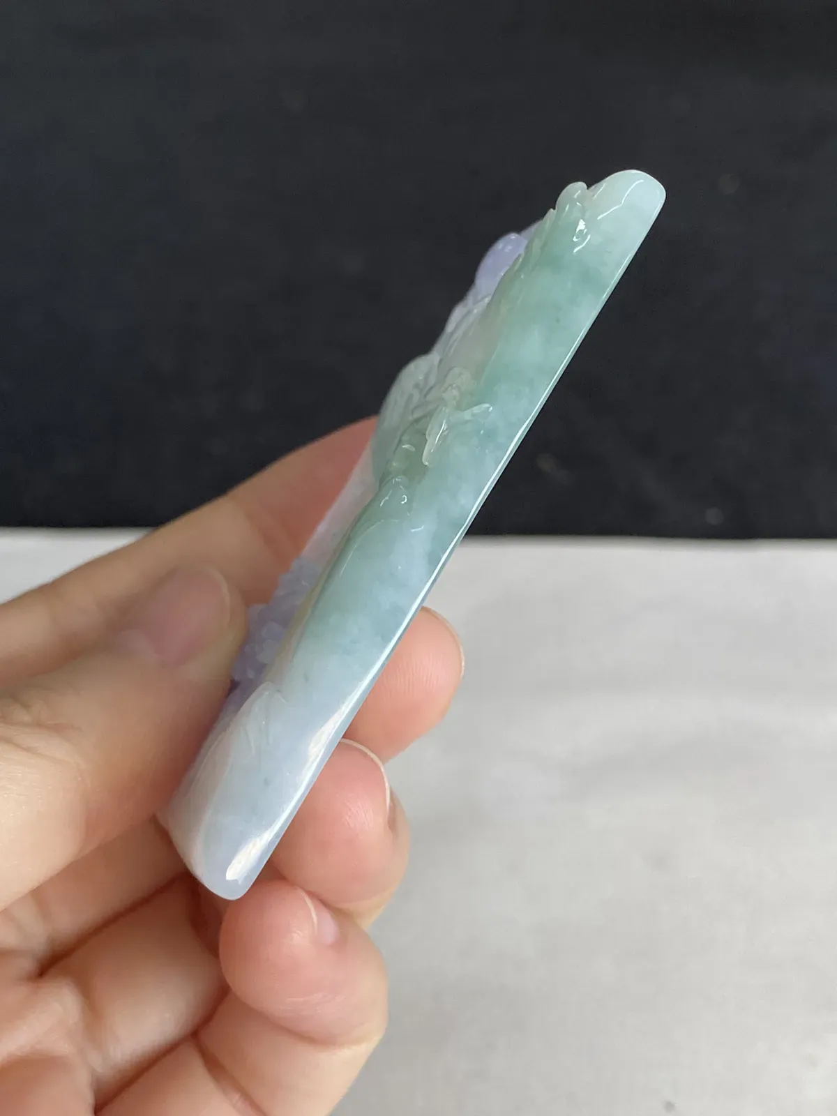 翡翠糯化种春带彩山水牌