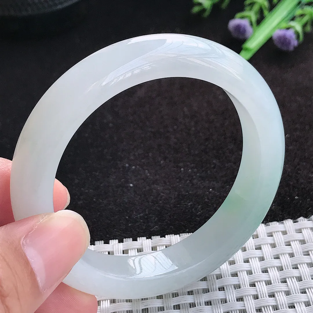 自然光53/11.5/8.8老坑冰胶果冻冰透飘花手镯天然翡翠玉镯百搭女款