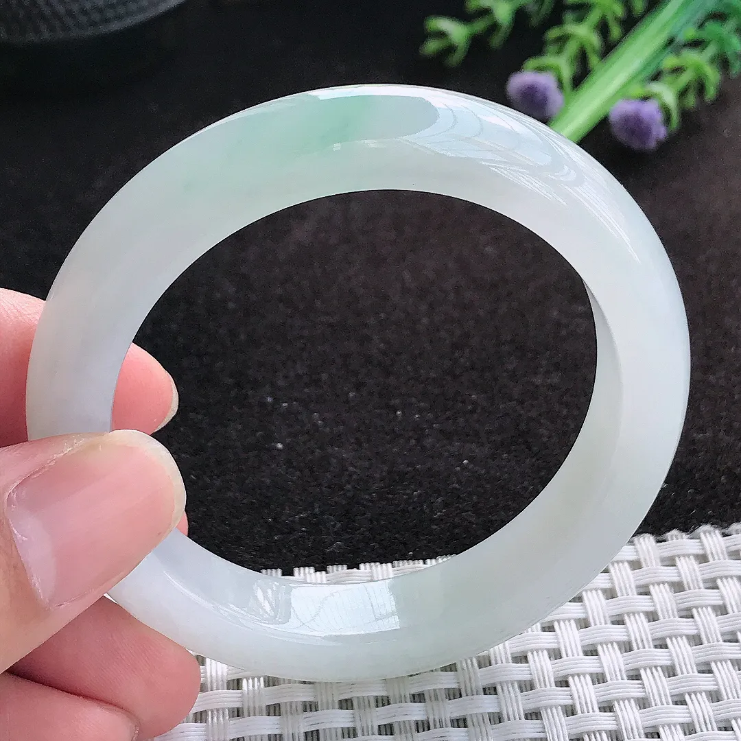 自然光53/11.5/8.8老坑冰胶果冻冰透飘花手镯天然翡翠玉镯百搭女款