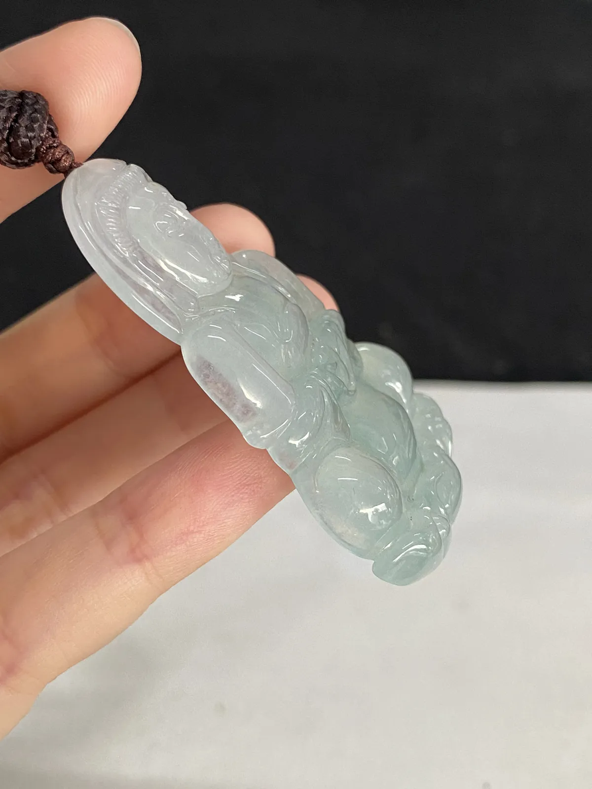 翡翠冰糯种绿色观音吊坠