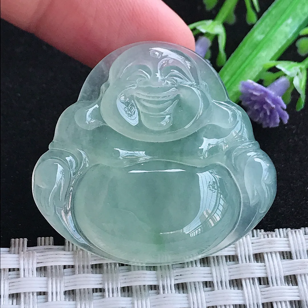 自然光34.6/37.6/7老坑冰种果冻胶冰晴一刀切大佛公吊坠天然翡翠玉坠挂件