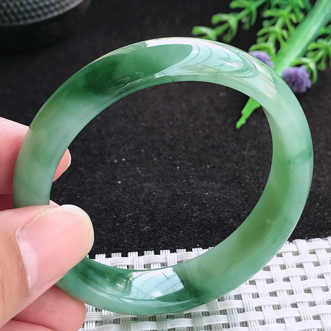 自然光52/13.6/7.2老坑冰胶水灵满绿手镯天然翡翠玉镯百搭女款