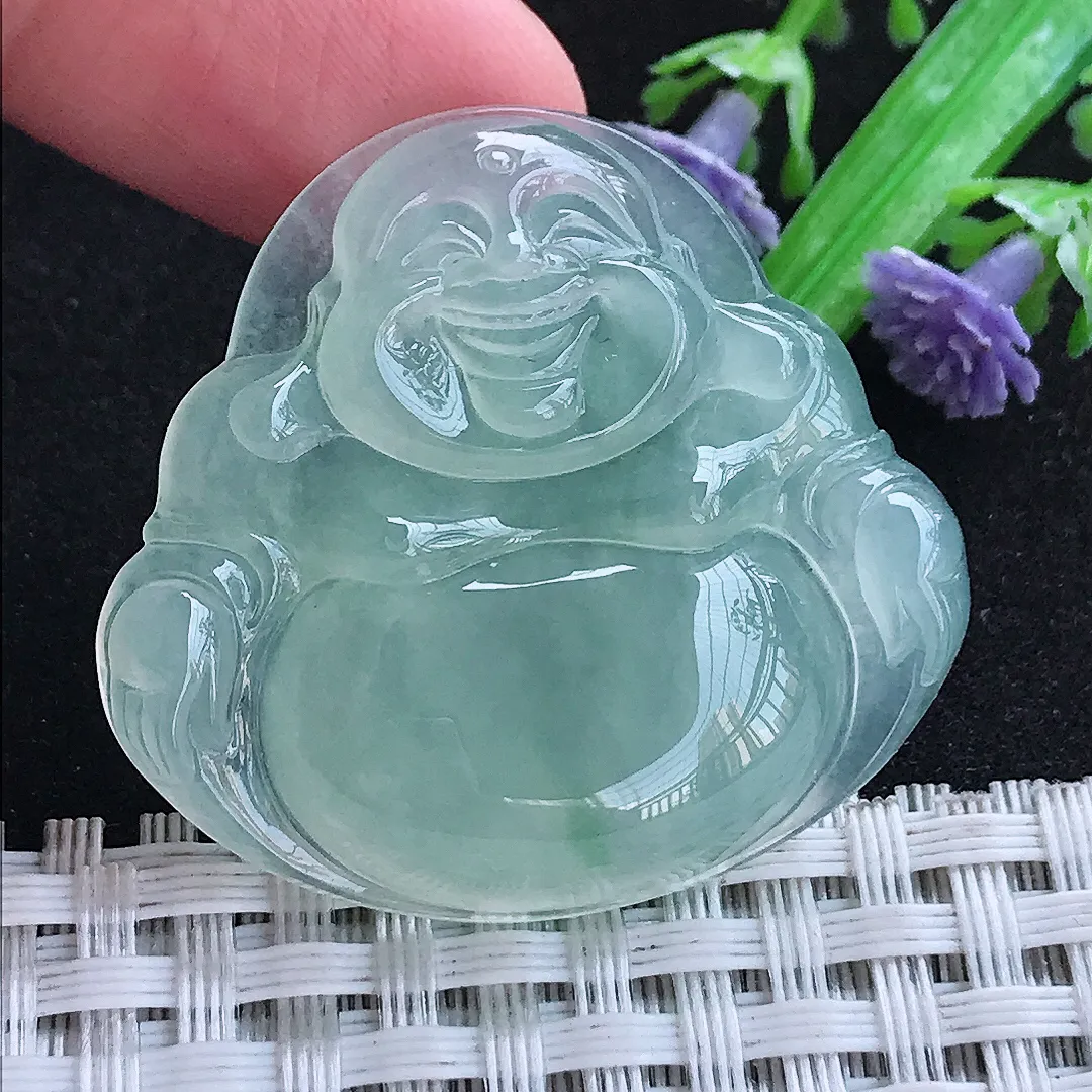 自然光34.6/37.6/7老坑冰种果冻胶冰晴一刀切大佛公吊坠天然翡翠玉坠挂件