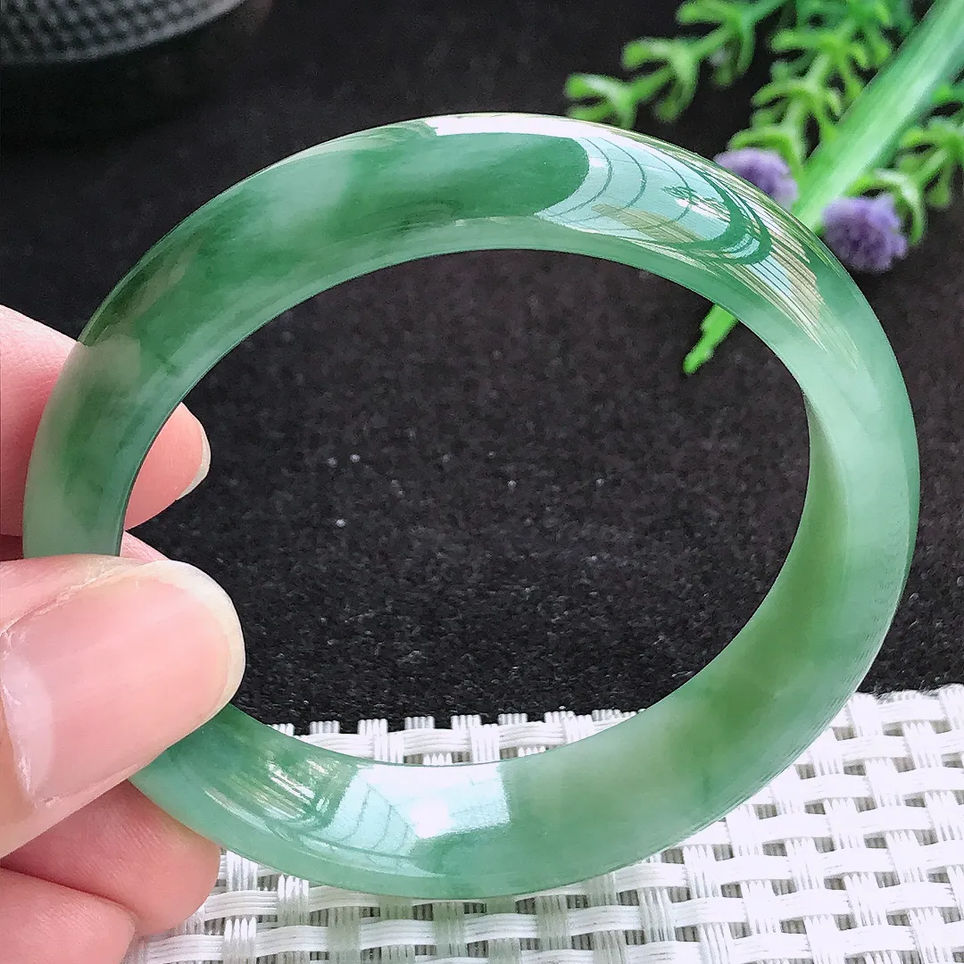 自然光52/13.6/7.2老坑冰胶水灵满绿手镯天然翡翠玉镯百搭女款