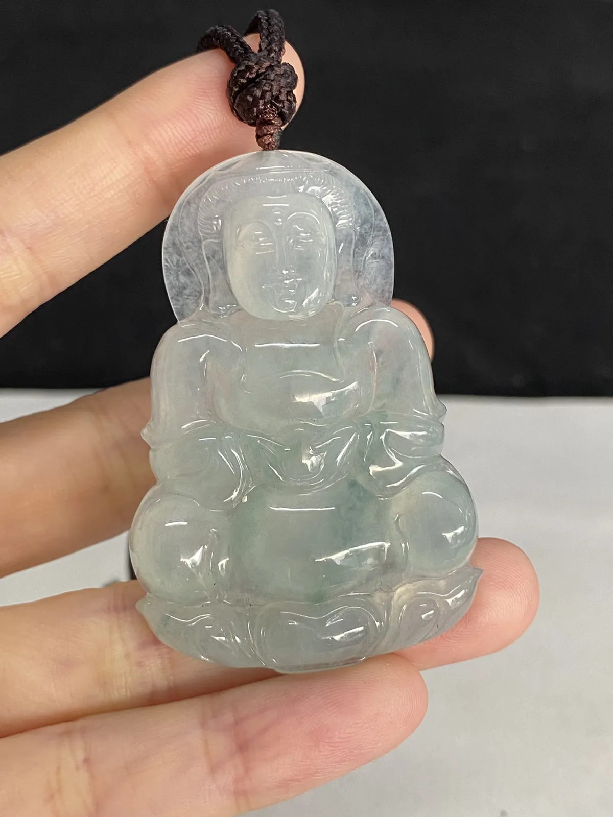 翡翠冰糯种绿色观音吊坠