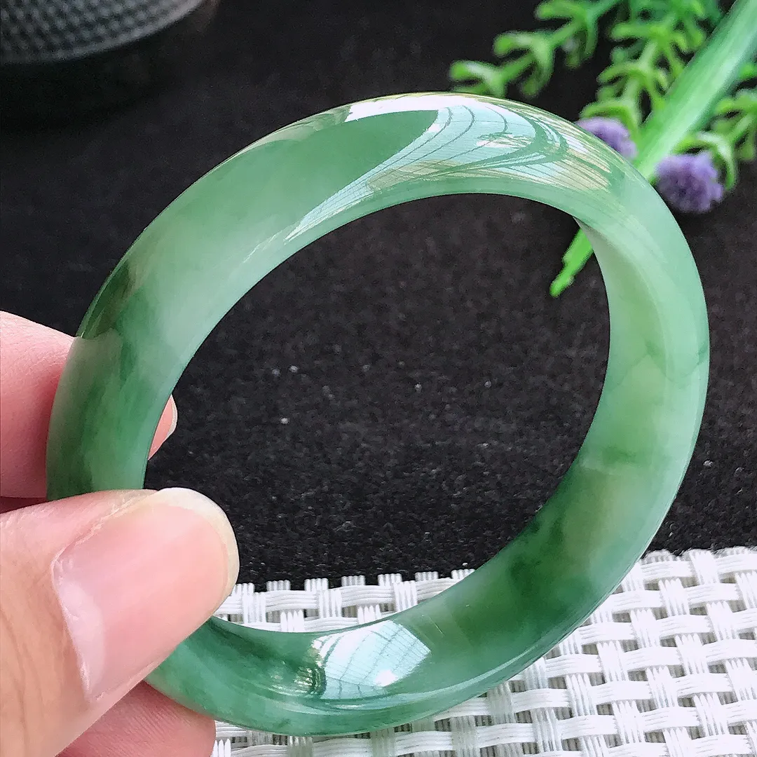 自然光52/13.6/7.2老坑冰胶水灵满绿手镯天然翡翠玉镯百搭女款