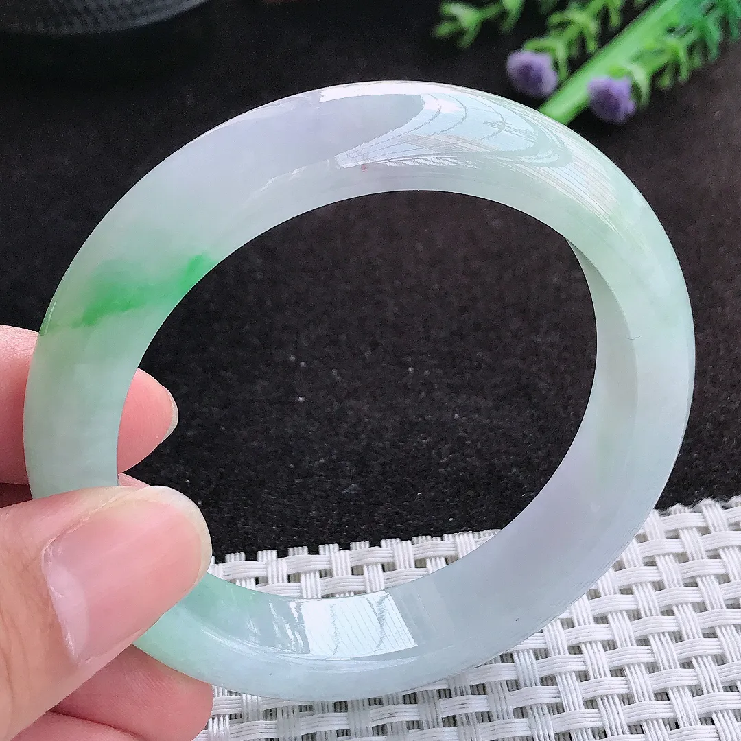 自然光56.5/13.7/8.6老坑冰胶果冻飘阳绿手镯天然翡翠玉镯百搭女款