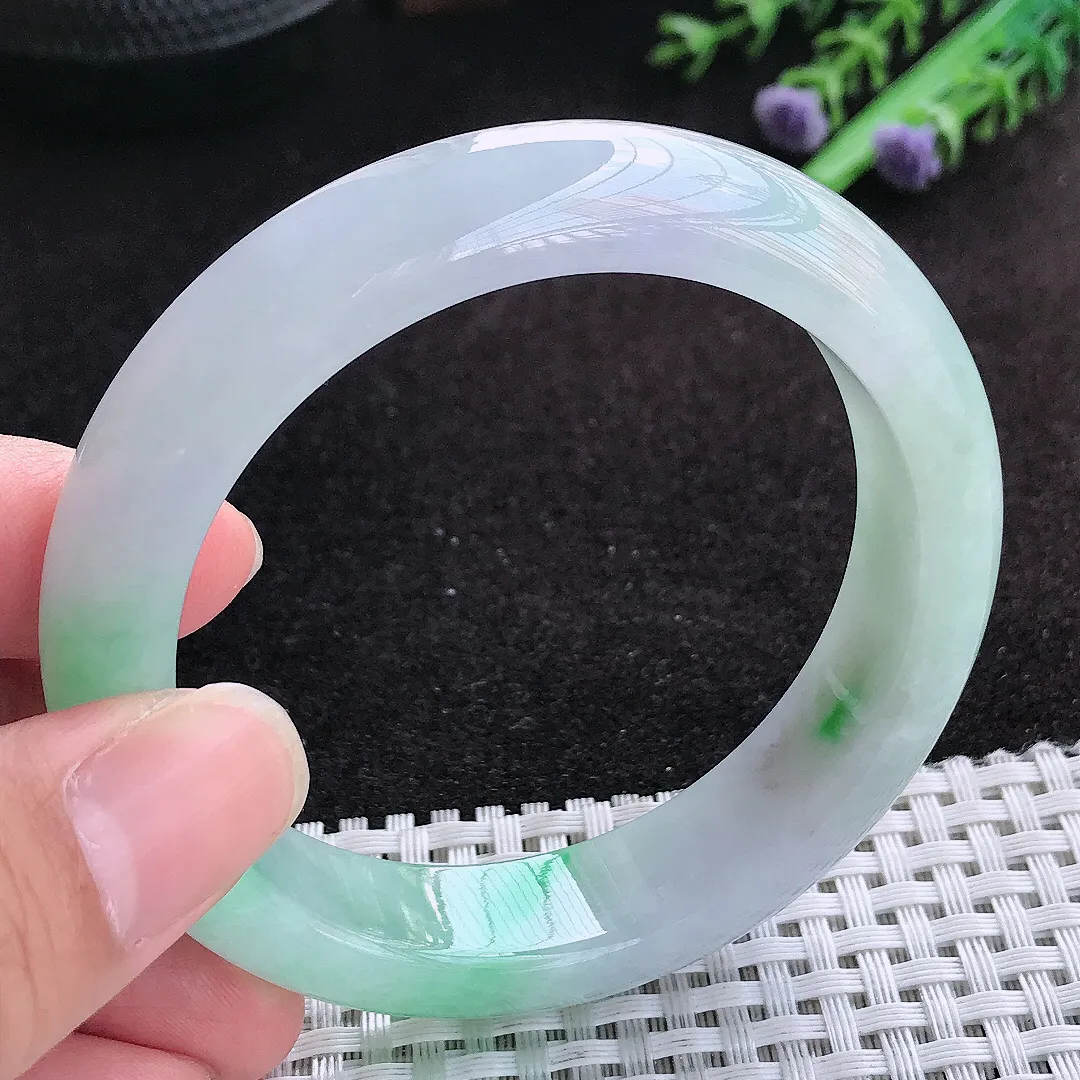 自然光56.5/13.7/8.6老坑冰胶果冻飘阳绿手镯天然翡翠玉镯百搭女款