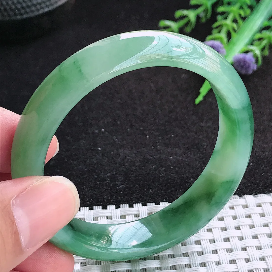 自然光52/13.6/7.2老坑冰胶水灵满绿手镯天然翡翠玉镯百搭女款