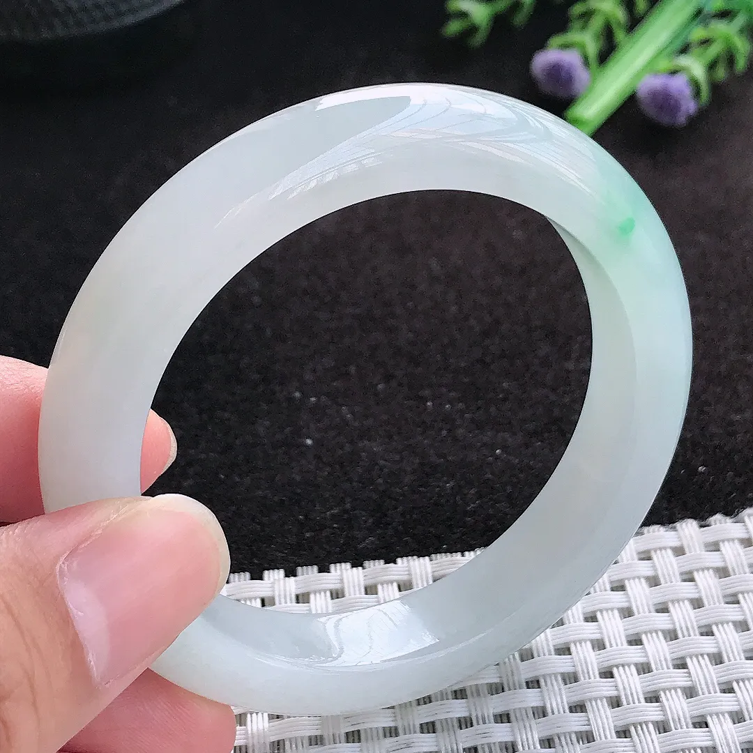 自然光53/11.5/8.8老坑冰胶果冻冰透飘花手镯天然翡翠玉镯百搭女款