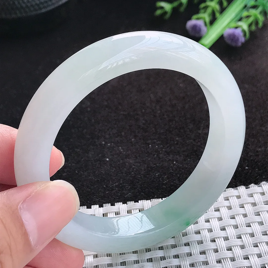 自然光53/11.5/8.8老坑冰胶果冻冰透飘花手镯天然翡翠玉镯百搭女款