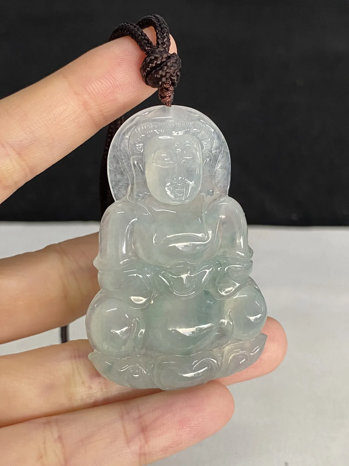 翡翠冰糯种绿色观音吊坠