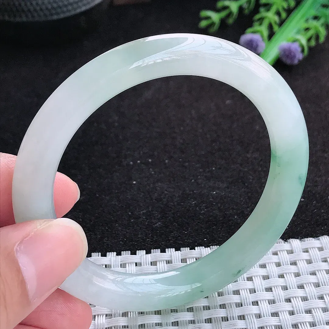 自然光53.5/9.1老坑冰胶果冻冰飘花圆条手镯天然翡翠玉镯百搭女款