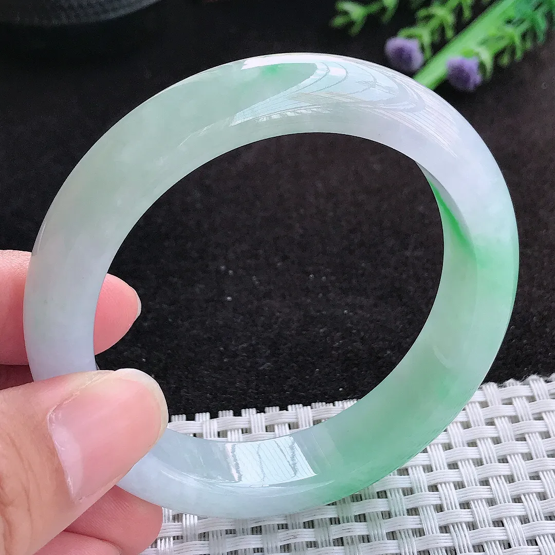 自然光56.5/13.7/8.6老坑冰胶果冻飘阳绿手镯天然翡翠玉镯百搭女款