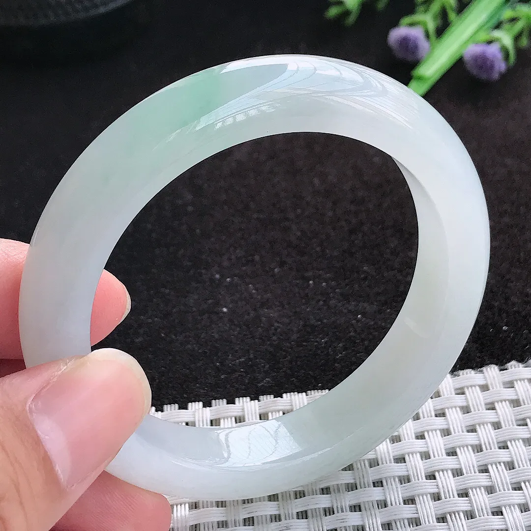 自然光53/11.5/8.8老坑冰胶果冻冰透飘花手镯天然翡翠玉镯百搭女款