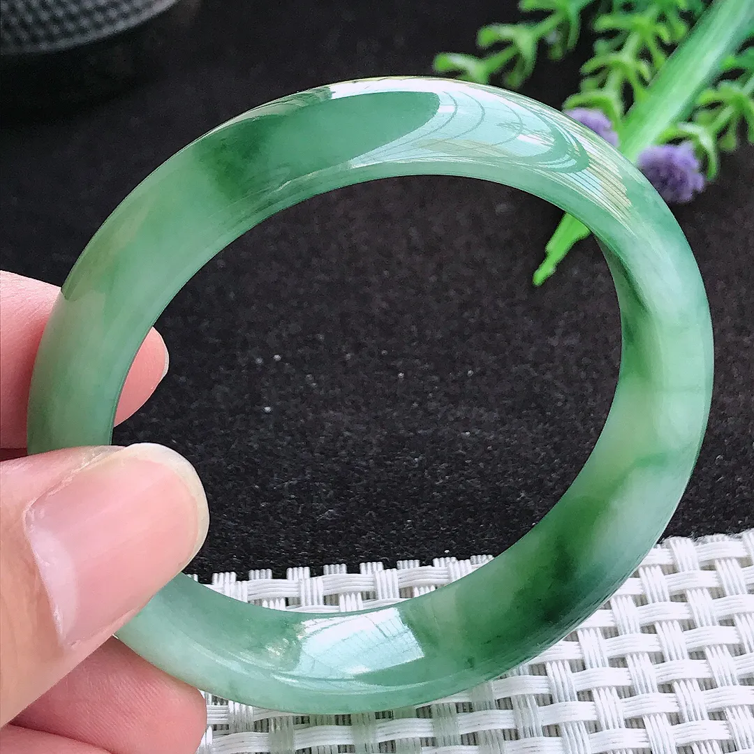 自然光52/13.6/7.2老坑冰胶水灵满绿手镯天然翡翠玉镯百搭女款