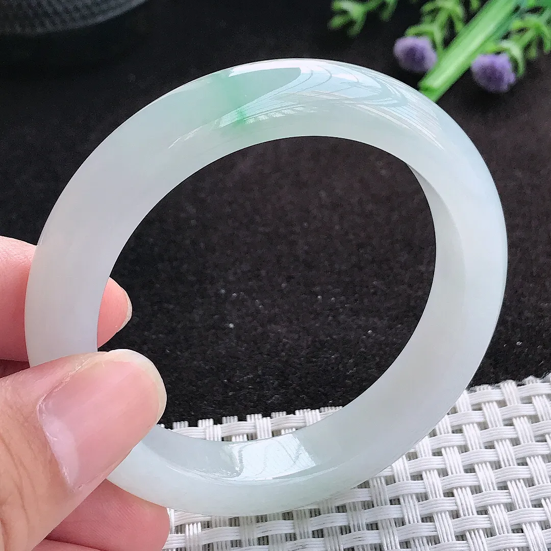 自然光53/11.5/8.8老坑冰胶果冻冰透飘花手镯天然翡翠玉镯百搭女款