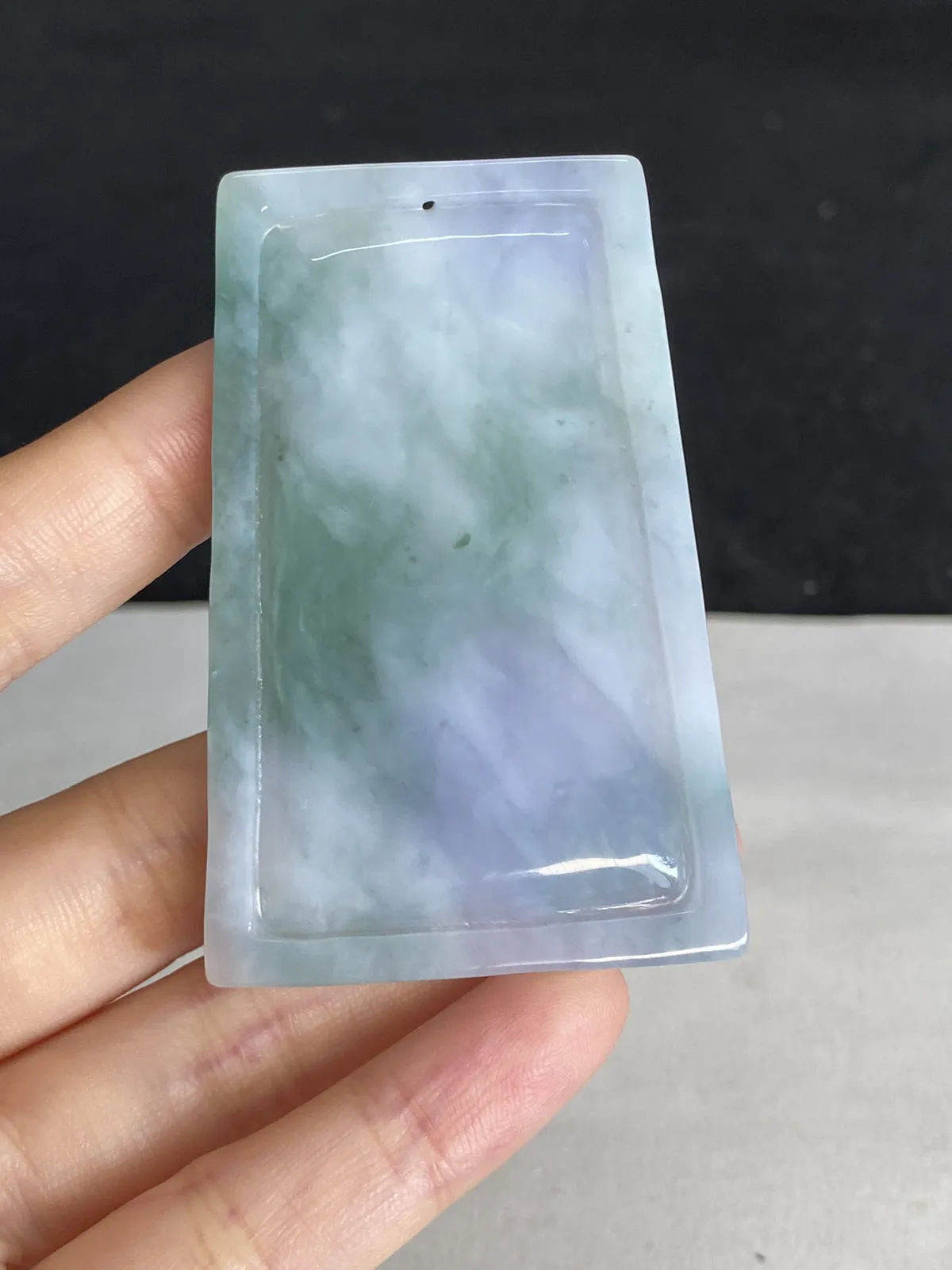 翡翠糯化种春带彩山水牌