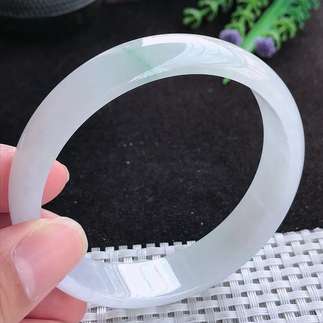 自然光62.5/15/6老坑冰胶果冻飘花宽边手镯天然翡翠玉镯百搭女款