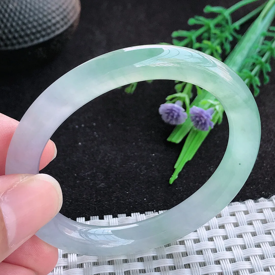 自然光51/45/8.5老坑冰种果冻胶冰晴小圈口贵妃手镯天然翡翠玉镯百搭女款