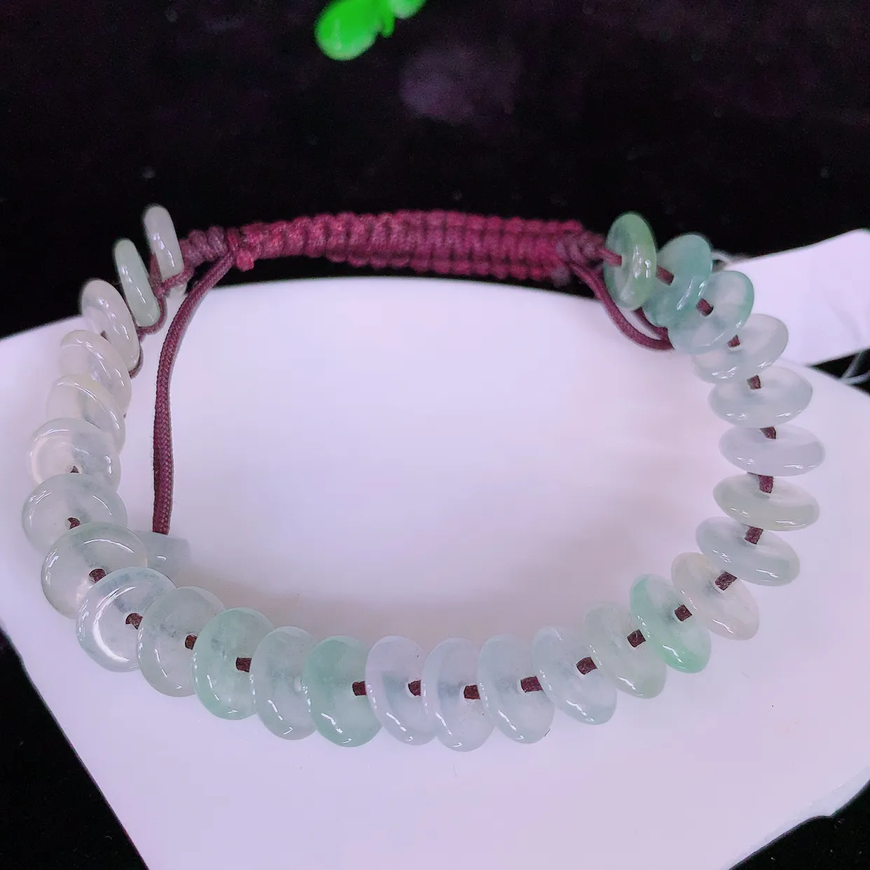 自然光实拍，冰种平安扣翡翠手串手链，种老水足，冰清玉润  颜色漂亮  #49.2取一尺寸7.5