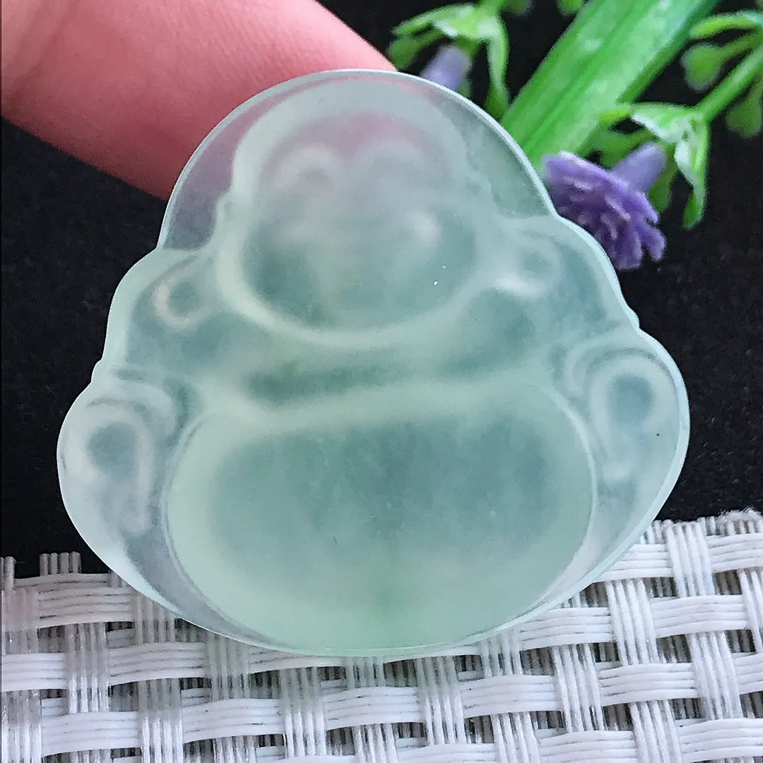 自然光34.6/37.6/7老坑冰种果冻胶冰晴一刀切大佛公吊坠天然翡翠玉坠挂件